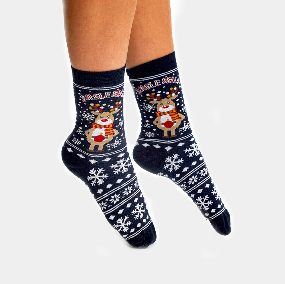 Chaussettes de Noël Unisexes avec Renne et Neige